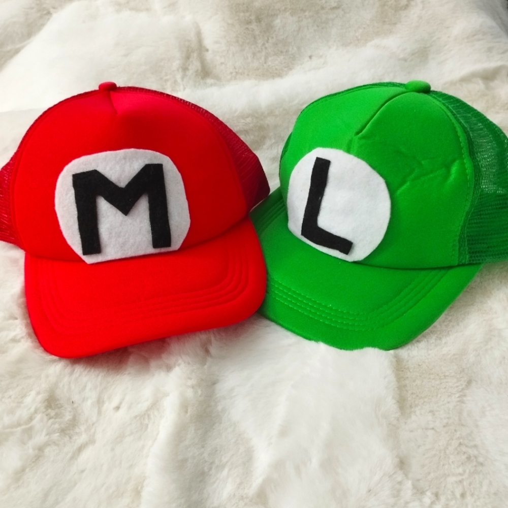 Homemade Mario and Luigi costume hats
